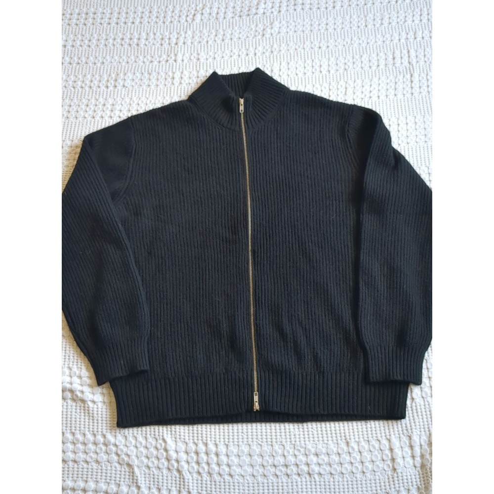Quince Mongolian Cashmere Fisherman Full Zip Sweater Cable Knit Black Size XL
